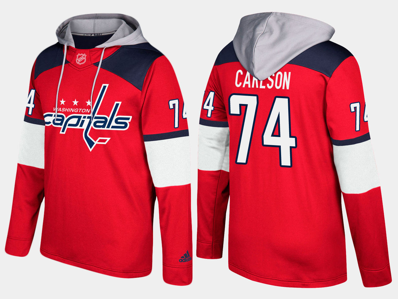 Men NHL Washington capitals 74 john carlson red hoodie